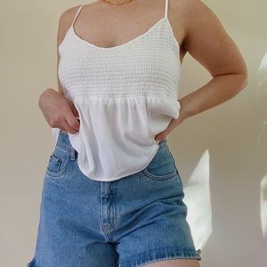 American Eagle Smocked Babydoll Cami Top White Size Large